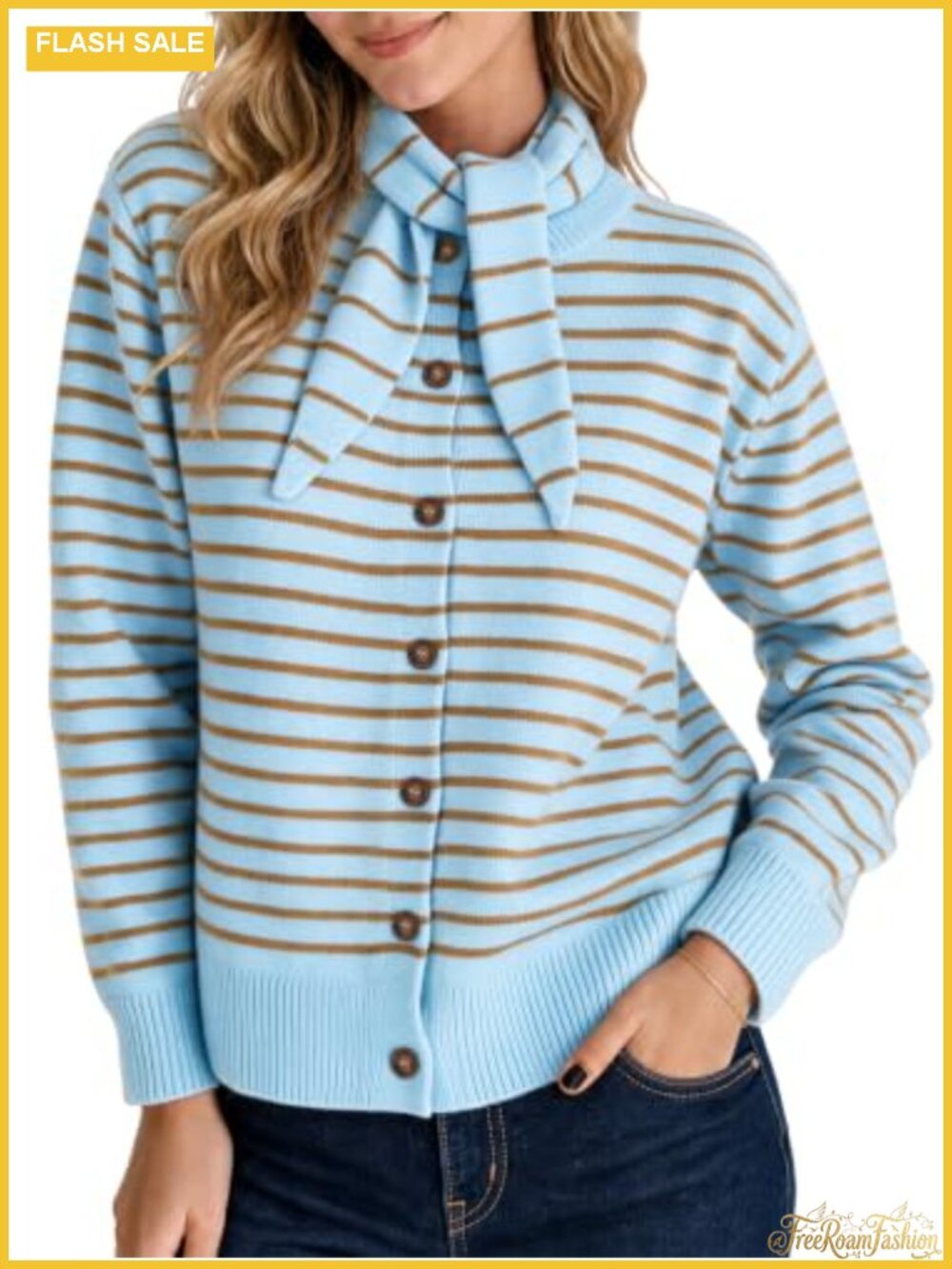 Womens Cardigan Sweater Long Sleeve Knit Top Button Down with Detachable Scarf